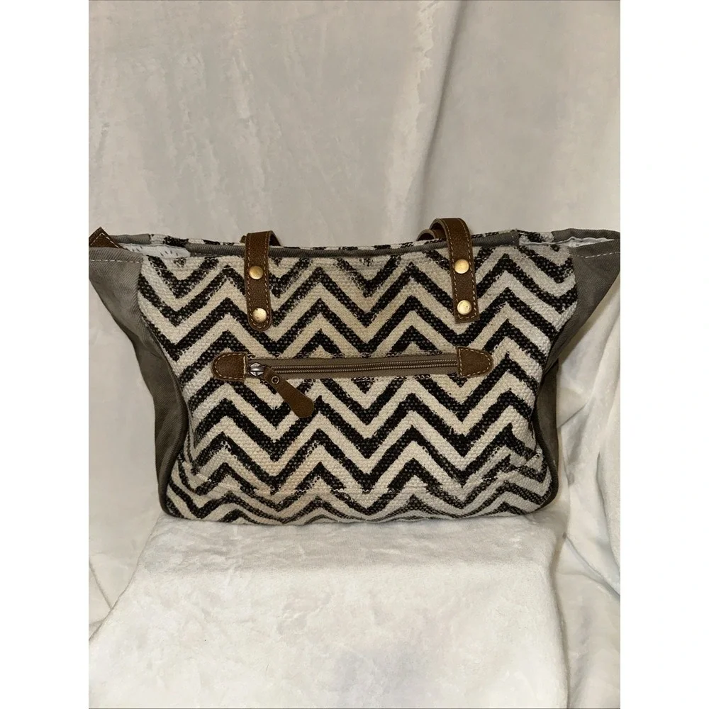 Myra Bag Shoulder Purse Womens Hair On Hide Boho Bag Canvas Zipper Closure - Picture 3 of 10